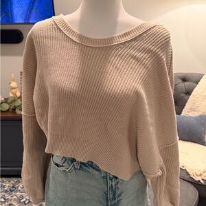 Aerie Light Tan Crew Neck Sweater